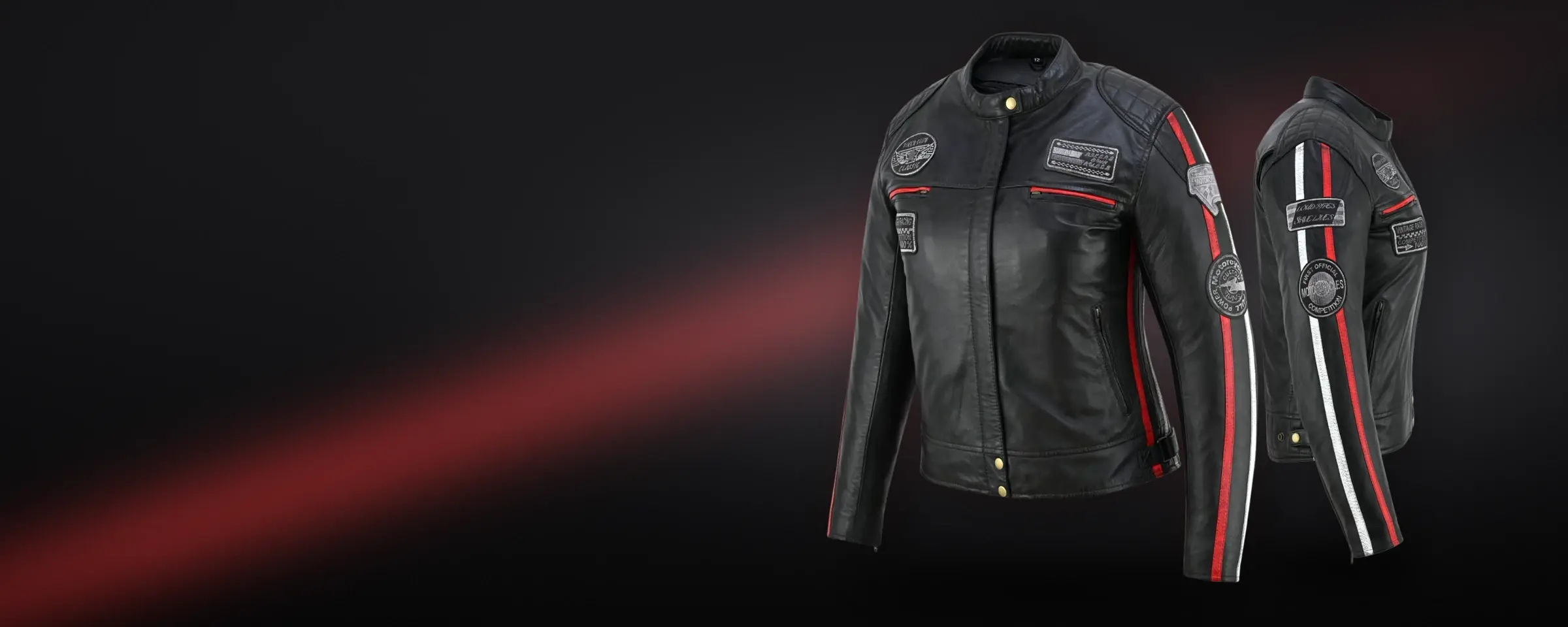 Women's leather jacket, front and side view