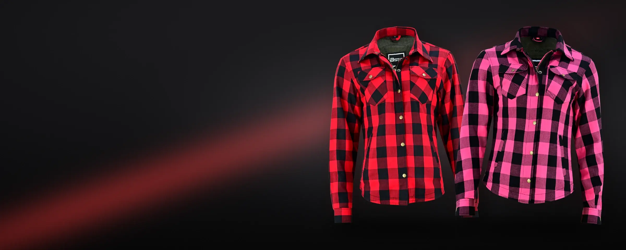 Women's riding shirts in red and pink